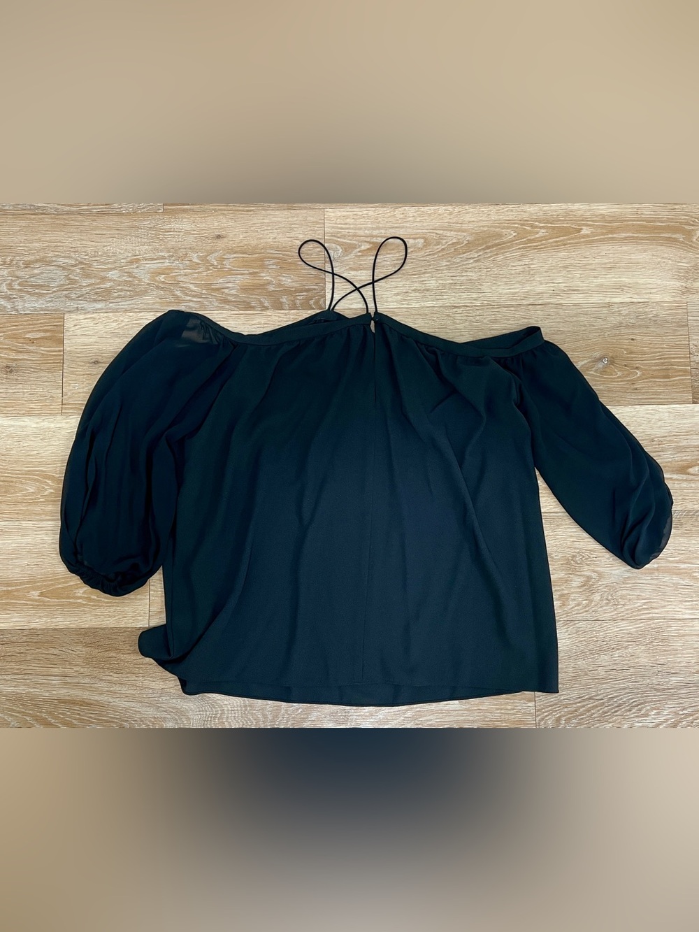 1. State Black Off-Shoulder Blouse with Spaghetti Straps